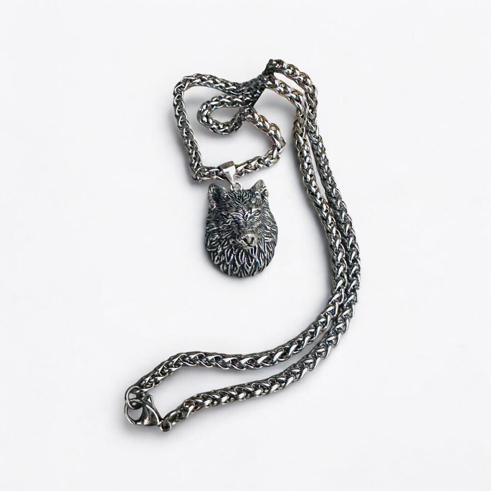 Sterling Silver Wolf Head Necklace